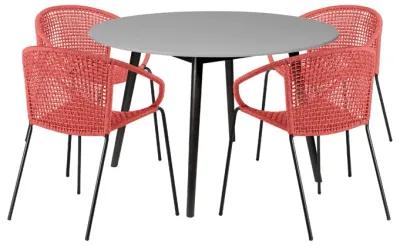 Sydney and Snack 5 Piece Outdoor Patio Dining Set in Brick Red Rope with Black Eucalyptus Wood