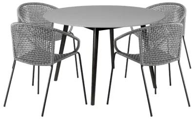 Sydney and Snack 5 Piece Outdoor Patio Dining Set in Gray Rope with Black Eucalyptus Wood