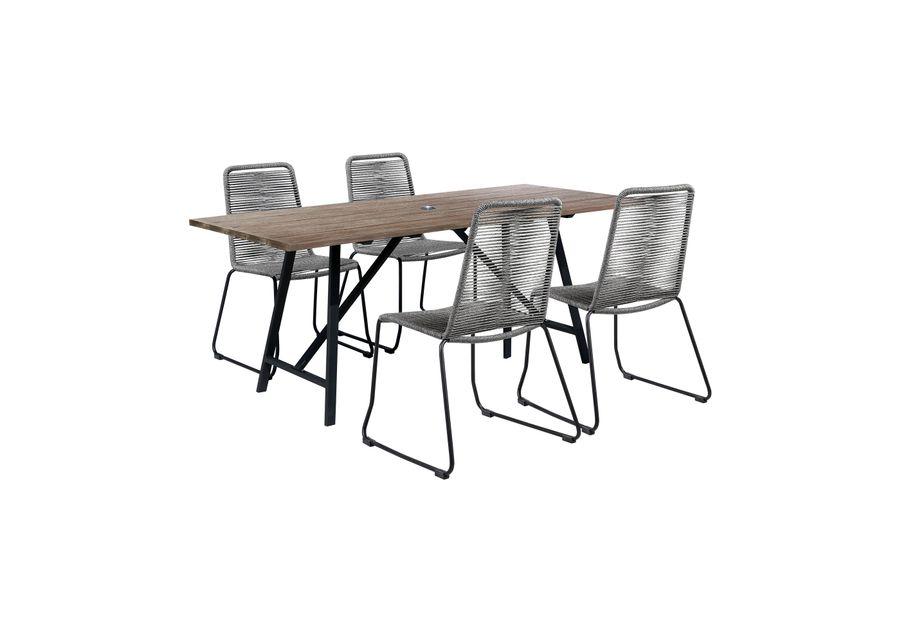 Koala and Shasta 5 Piece Outdoor Patio Dining Set in Light Eucalyptus Wood and Gray Rope