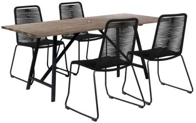 Koala and Shasta 5 Piece Outdoor Patio Dining Set in Light Eucalyptus Wood and Black Rope