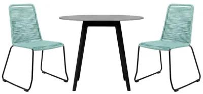 Sydney and Shasta 3 Piece Outdoor Patio 36" Dining Set in Black Eucalyptus Wood and Wasabi Rope