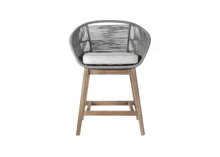 Tutti Frutti Indoor Outdoor Counter Height Bar Stool in Aged Teak Wood with Gray Rope