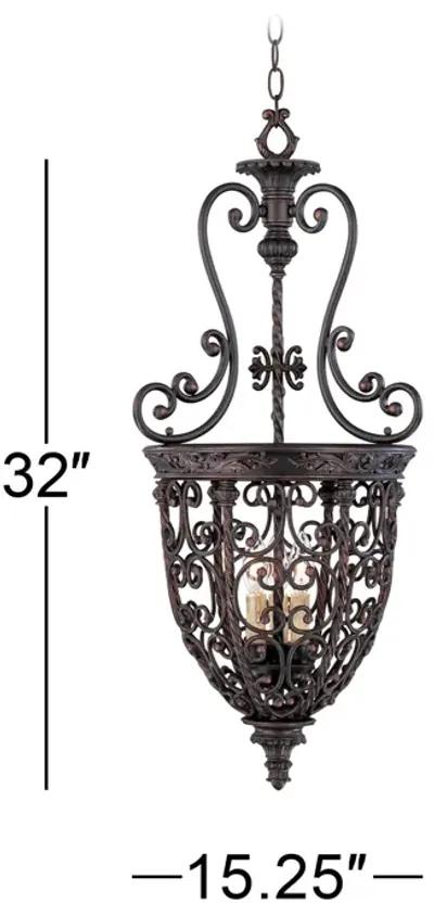 Franklin Iron French Scroll 15 1/4" Three Light Iron Foyer Chandelier