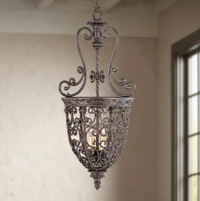 Franklin Iron French Scroll 15 1/4" Three Light Iron Foyer Chandelier