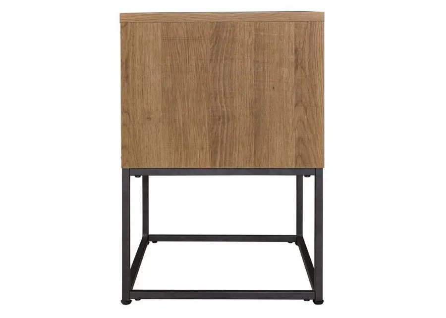 Mila 22 Inch Modern Wood Nightstand On Metal Base, Open Shelf, Light Brown-Benzara