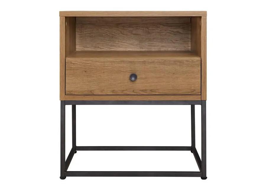 Mila 22 Inch Modern Wood Nightstand On Metal Base, Open Shelf, Light Brown-Benzara