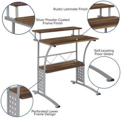 Flash Furniture Clifton Rustic Walnut Computer Desk with Top and Lower Storage Shelves 28 Inch