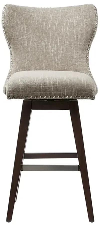 Gracie Mills Vargas Upholstered High Wingback Button Tufted 30" Swivel Bar Stool with Nailhead Accents