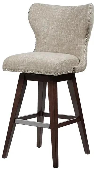 Gracie Mills Vargas Upholstered High Wingback Button Tufted 30" Swivel Bar Stool with Nailhead Accents