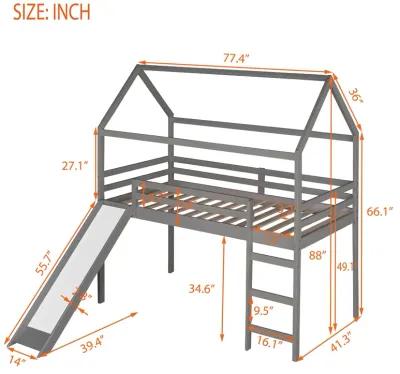 Merax Kids Children House Bed Loft Bed with Slide