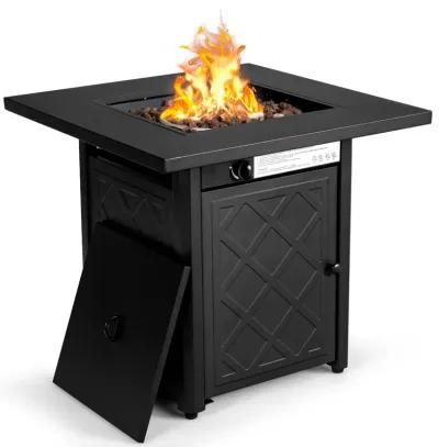 28 Inch Propane 50 000 BTU Patio Square Gas Fireplace with Lava Rock-Black