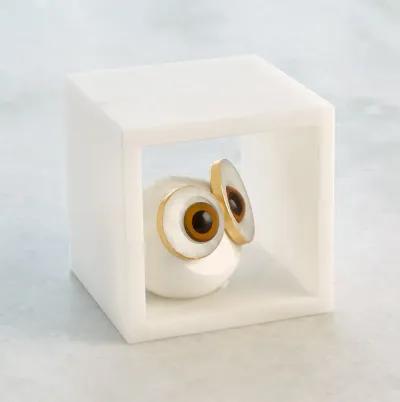 Alabaster Big Eyed Owl in Cube