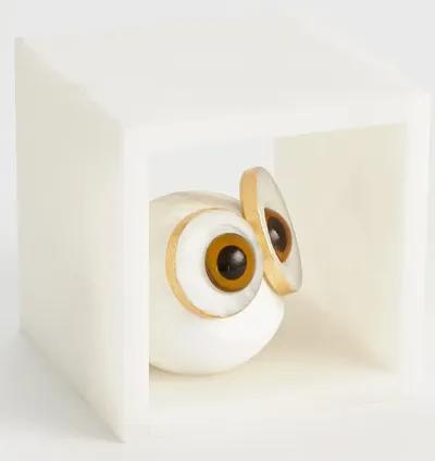 Alabaster Big Eyed Owl in Cube