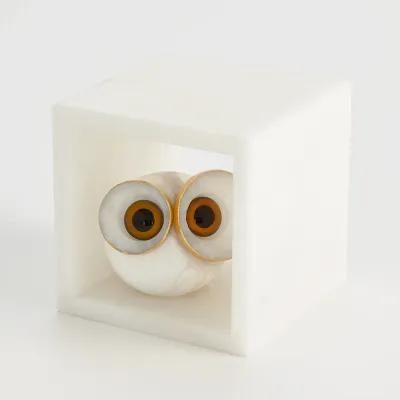 Alabaster Big Eyed Owl in Cube