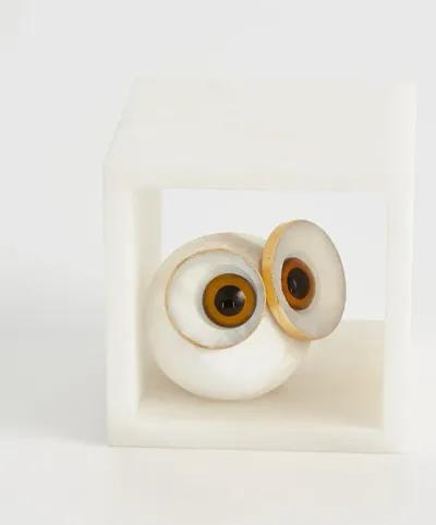 Alabaster Big Eyed Owl in Cube