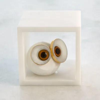 Alabaster Big Eyed Owl in Cube