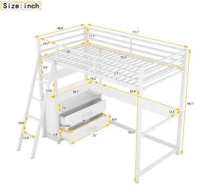 Merax Metal&Wood Loft Bed with Desk and Shelves