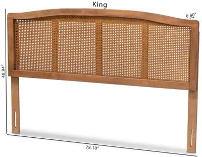 Baxton Studio Marieke  Ash Wanut Finished Wood and Synthetic Rattan King Size Headboard