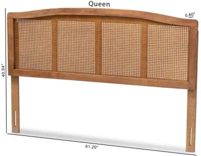 Baxton Studio Marieke  Ash Wanut Finished Wood and Synthetic Rattan King Size Headboard