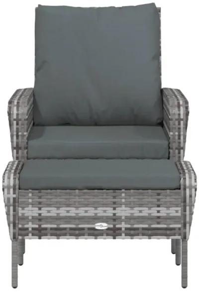 vidaXL Patio Chair with Footstool Gray Poly Rattan