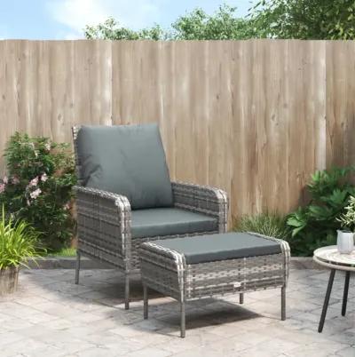 vidaXL Patio Chair with Footstool Gray Poly Rattan