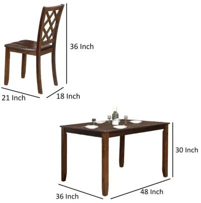 Ziko 5 Piece Dining Table Set, 4 Cross Back Chairs, Cherry Brown Solid Wood