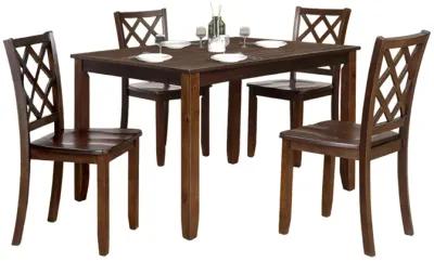 Ziko 5 Piece Dining Table Set, 4 Cross Back Chairs, Cherry Brown Solid Wood