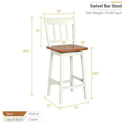 24.5 Inches Set of 2 Swivel Bar Stools with 360° Swiveling