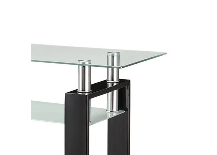 48 Inch Modern Sofa Console Table, Frosted Glass Shelf, Chrome, Black-Benzara