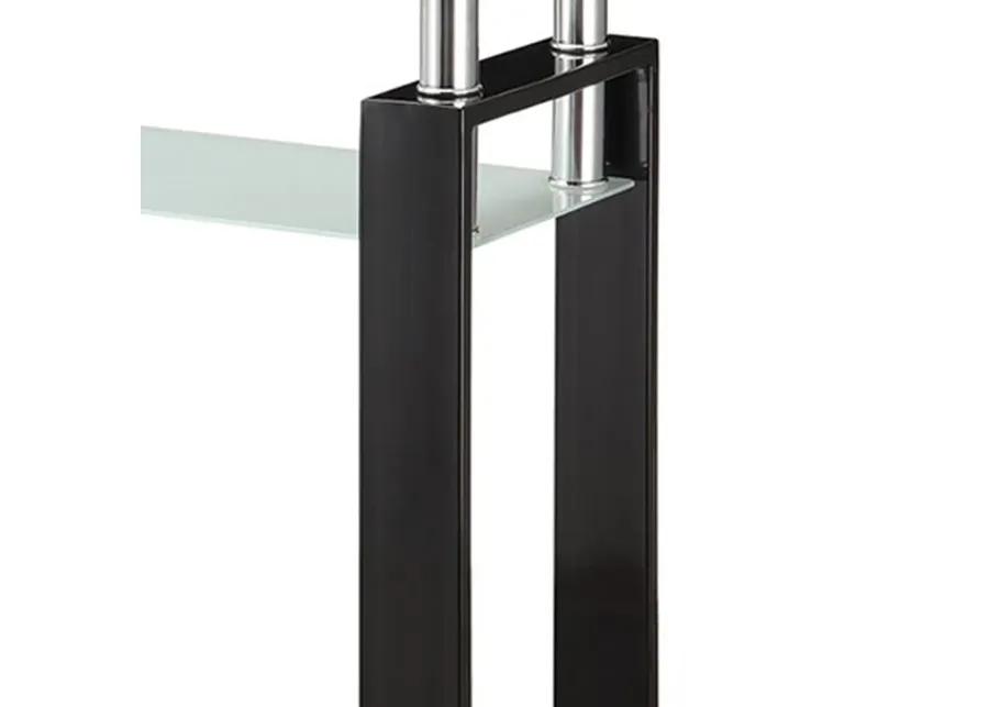 48 Inch Modern Sofa Console Table, Frosted Glass Shelf, Chrome, Black-Benzara