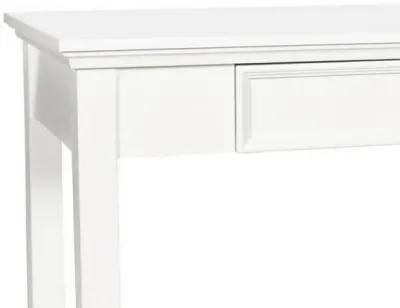 Single Drawer Wooden Desk with Metal Ring Pull and Tapered Legs, White-Benzara