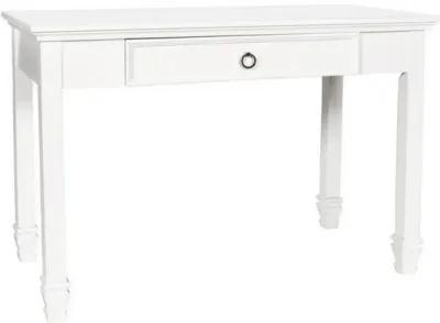 Single Drawer Wooden Desk with Metal Ring Pull and Tapered Legs, White-Benzara