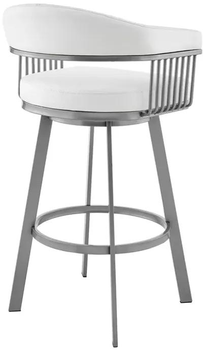 Oliver 25 Inch Modern Counter Stool Chair, Vegan Leather, Swivel, White