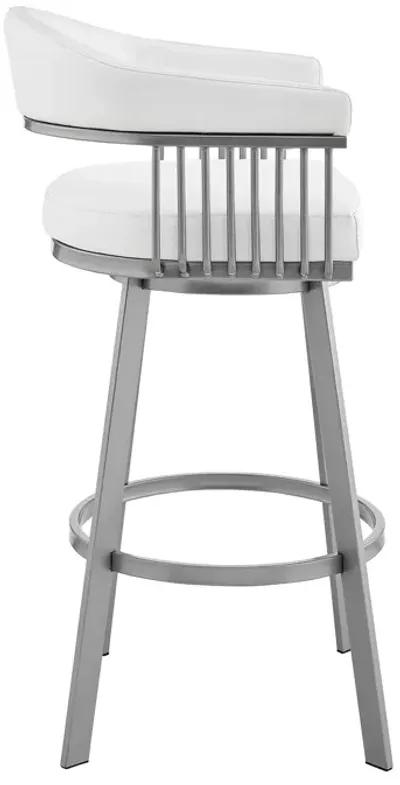 Oliver 25 Inch Modern Counter Stool Chair, Vegan Leather, Swivel, White