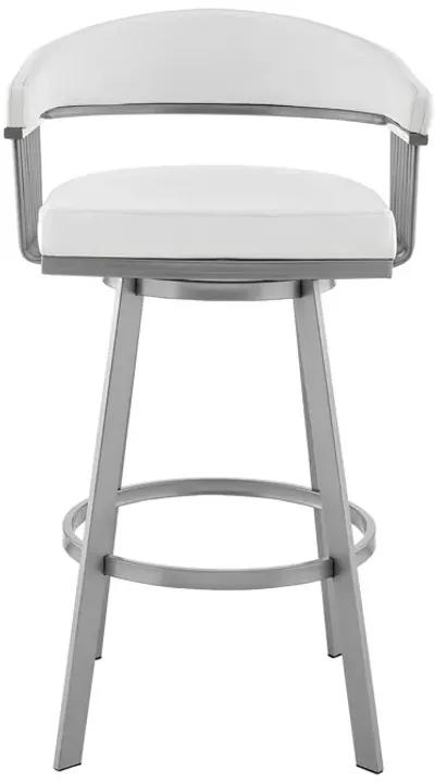 Oliver 25 Inch Modern Counter Stool Chair, Vegan Leather, Swivel, White