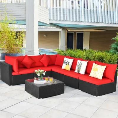 7-Piece Outdoor Wicker Patio Sofa Set with 2 Pillows and Cushions