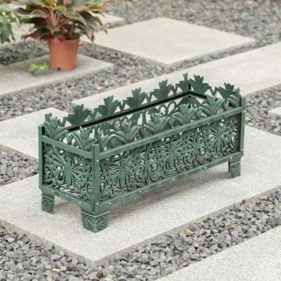 Outdoor Living Butterfly Rectangle Plant Stand, Flower Planting Pot, Antique Green