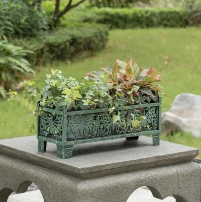 Outdoor Living Butterfly Rectangle Plant Stand, Flower Planting Pot, Antique Green