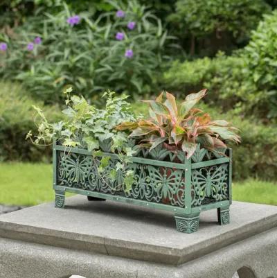 Outdoor Living Butterfly Rectangle Plant Stand, Flower Planting Pot, Antique Green