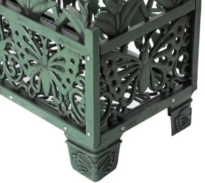 Outdoor Living Butterfly Rectangle Plant Stand, Flower Planting Pot, Antique Green