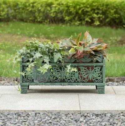 Outdoor Living Butterfly Rectangle Plant Stand, Flower Planting Pot, Antique Green