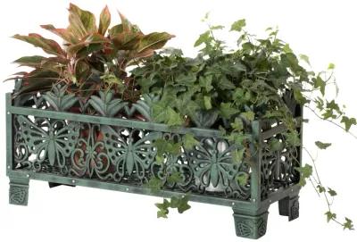 Outdoor Living Butterfly Rectangle Plant Stand, Flower Planting Pot, Antique Green