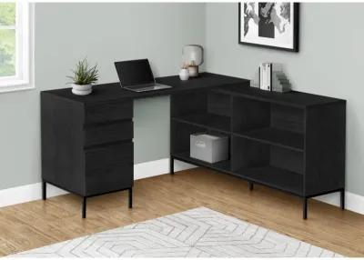 Computer Desk, Home Office, Corner, Storage Drawers, 60"L, L Shape, Work, Laptop, Metal, Laminate, Black, Contemporary, Modern