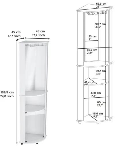Nashville Corner Bar Cabinet Unit with Wine Glass Rack and Lower Cabinet, White -Living Room