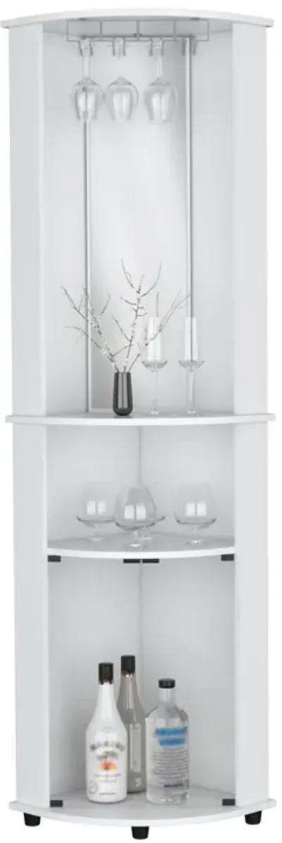 Nashville Corner Bar Cabinet Unit with Wine Glass Rack and Lower Cabinet, White -Living Room