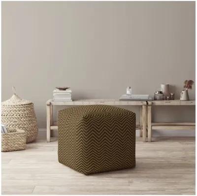 Homezia 17" Brown Cotton Chevron Pouf Ottoman