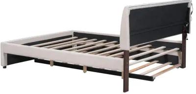 Merax Teddy Fleece Upholstered Platform Bed with Trundle