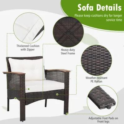 Hivvago 3 Pieces Patio Rattan Furniture Set with Acacia Wood Tabletop