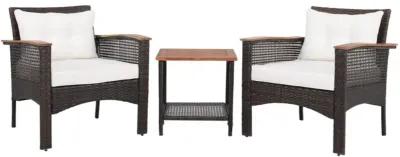 Hivvago 3 Pieces Patio Rattan Furniture Set with Acacia Wood Tabletop