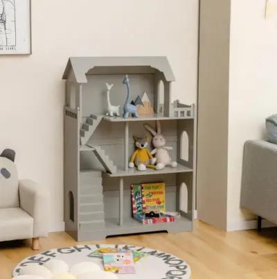 Hivvago Kids Wooden Dollhouse Bookshelf with Anti-Tip Design and Storage Space